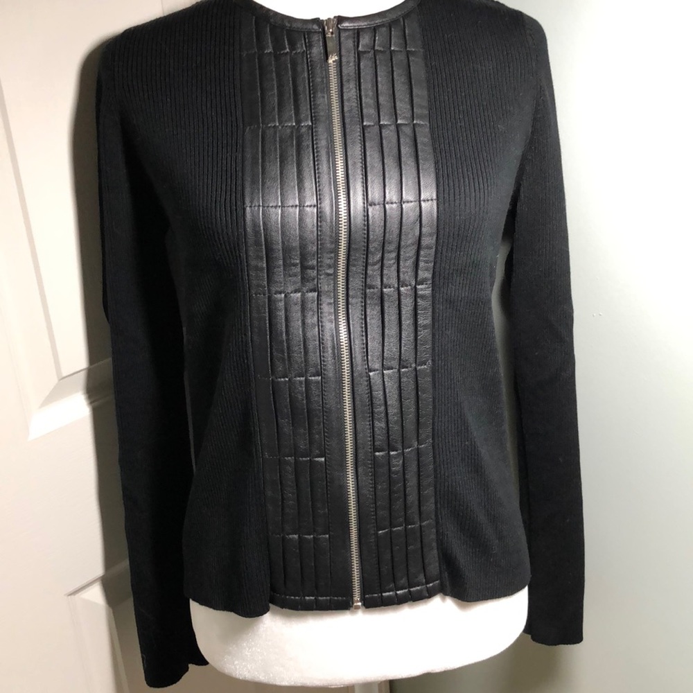 AK ANNE KLEIN MOTO SWEATER WITH LEATHER DETAIL NWOT
